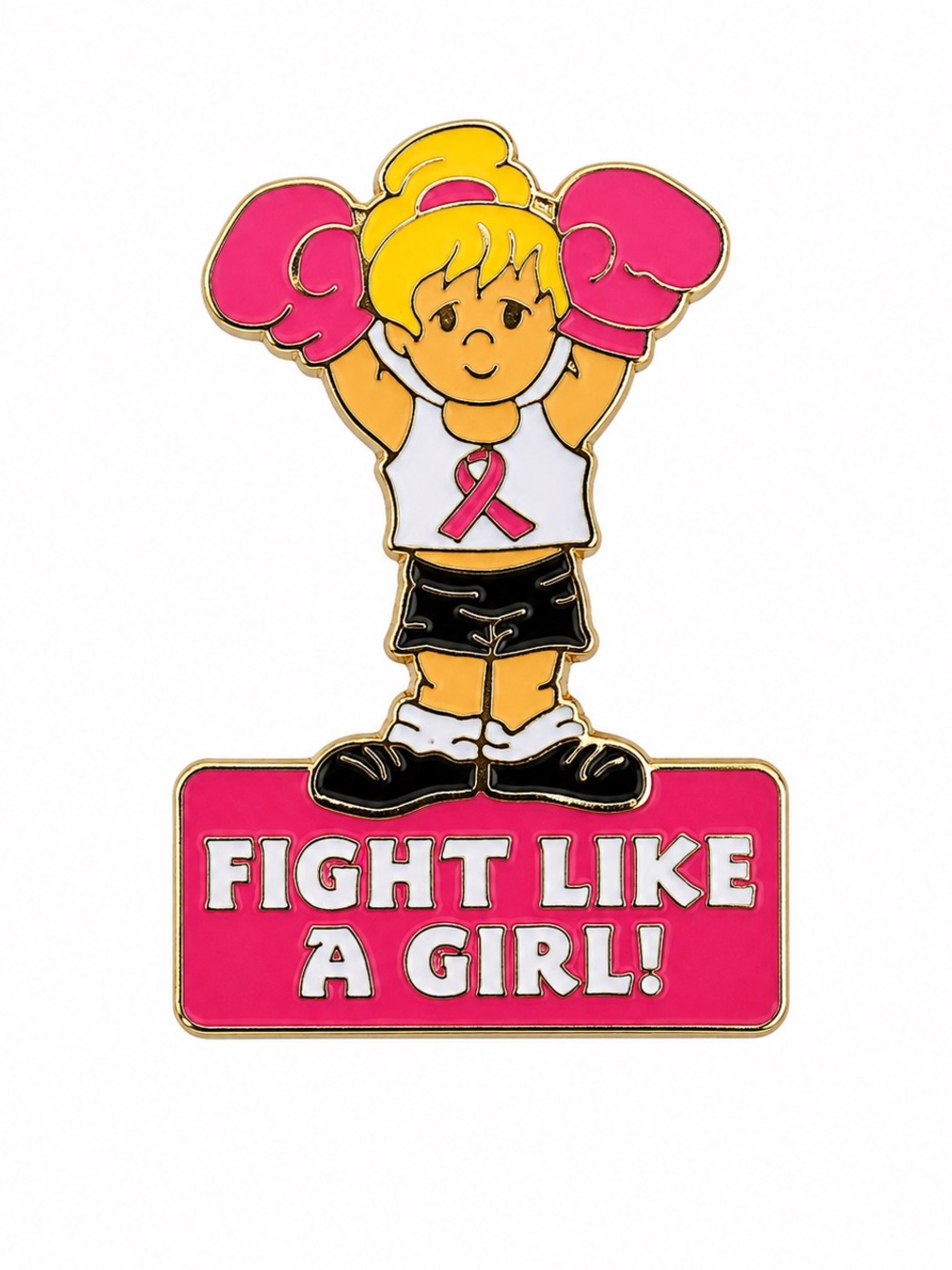 Fight Like a Girl Breast Cancer Awareness Pink Ribbon Boxing Enamel Lapel Pin